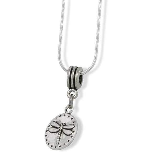 Dragonfly on Circle Charm Snake Chain Necklace - Picture 1 of 4